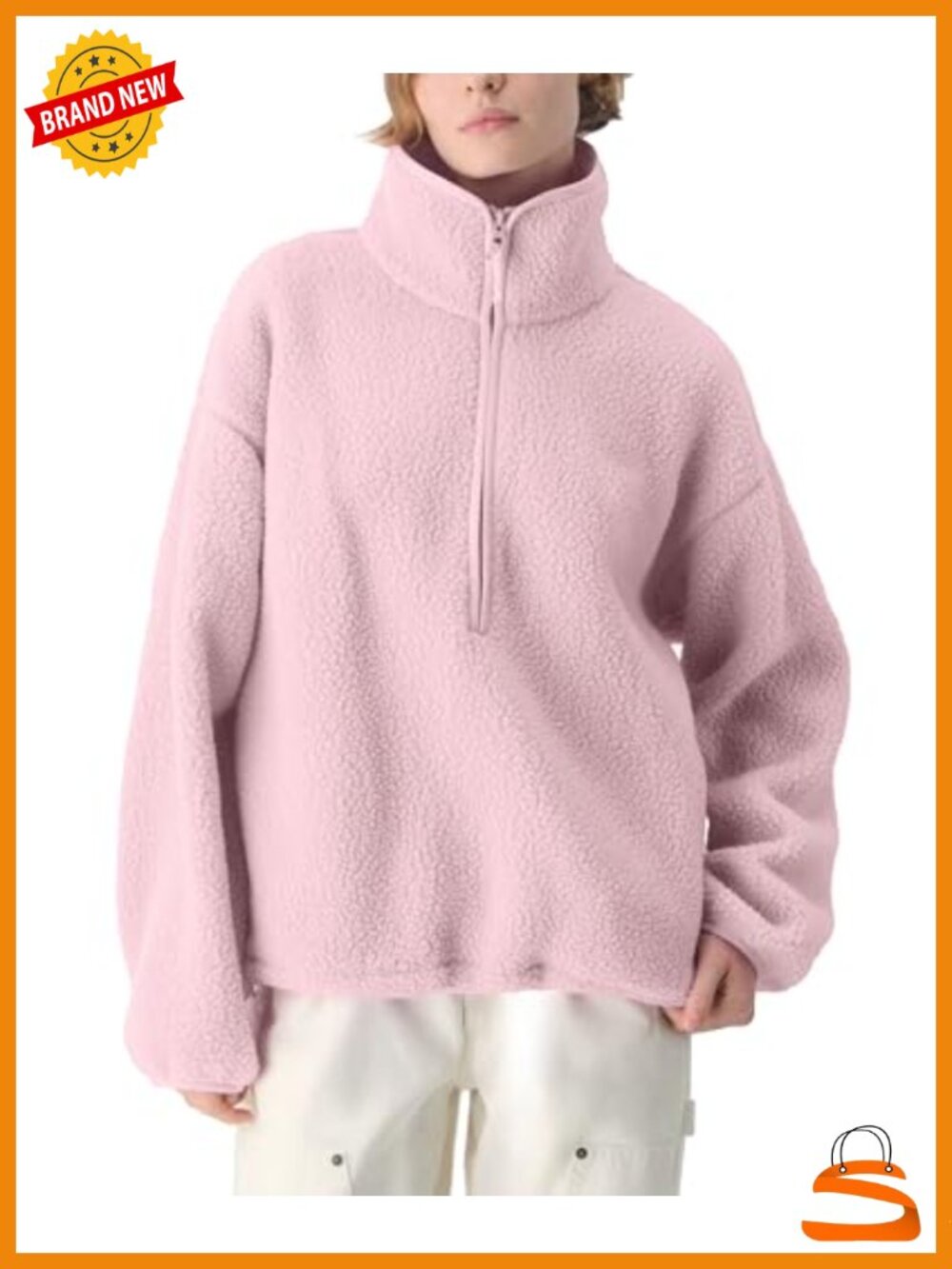 Womens Oversized Quarter Zip Fleece Sherpa Pullover Jacket Warm Winter Coat